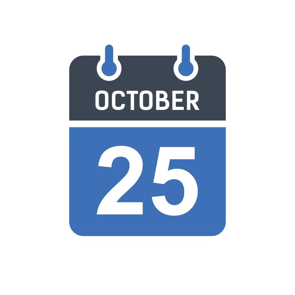 ícone de data do calendário de 25 de outubro vetor