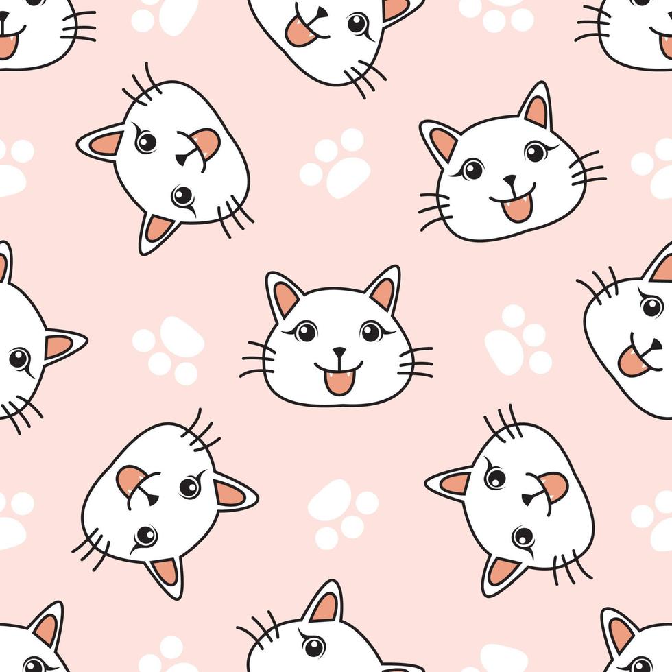 padrão de desenhos animados fofos de gato. gato branco sobre fundo rosa. o padrão bonito sem costura e um personagem para design de vetor de t-shirt para moda, papel de embrulho, fundo, papel de parede.