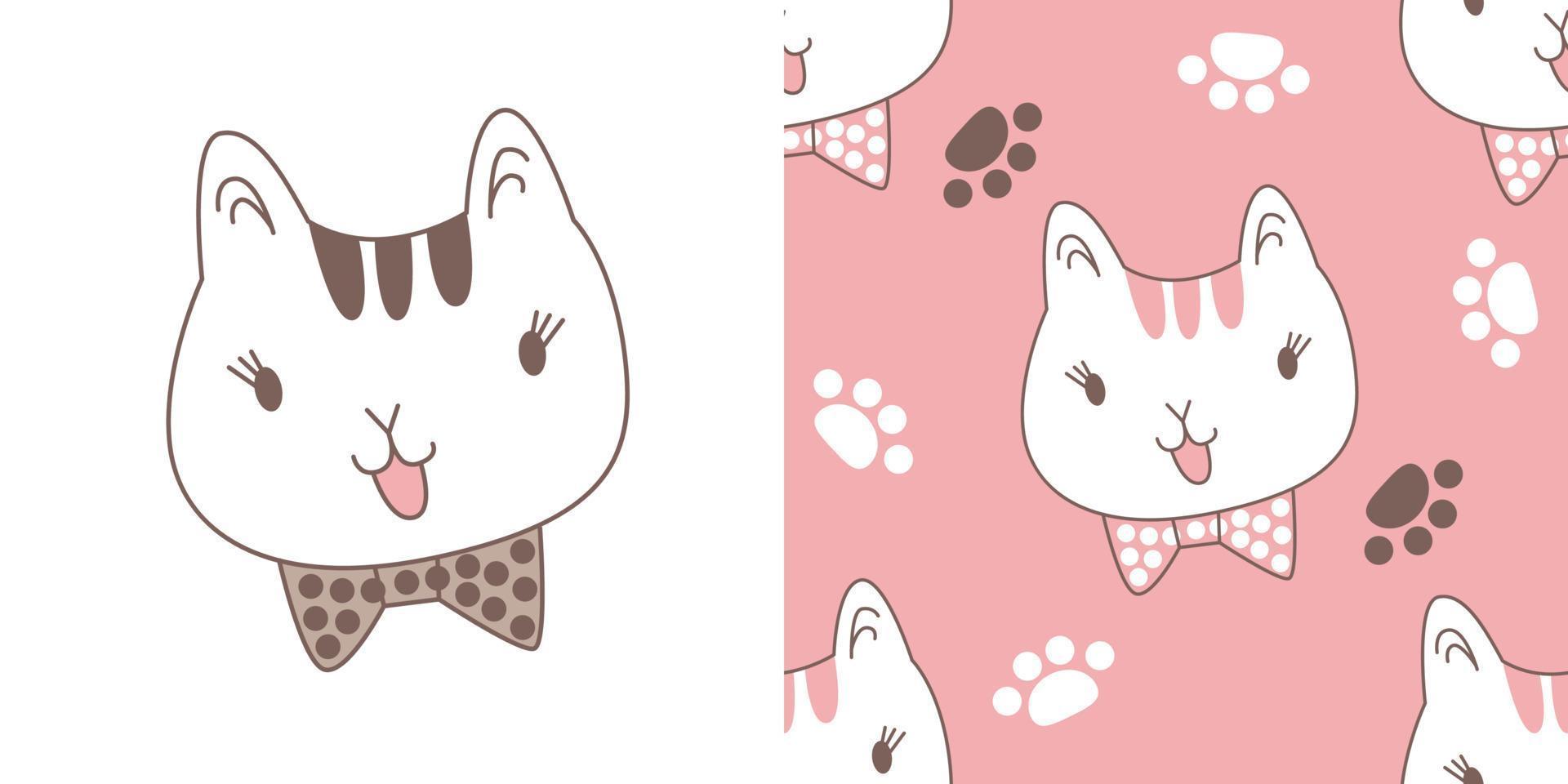 padrão de desenhos animados bonitos de gato branco. pata de gato no fundo rosa. o padrão bonito sem costura em uma menina, menino, doodle de gato isolado de moda bebê. design vetorial para moda, fundo, tecido, papel de parede. vetor