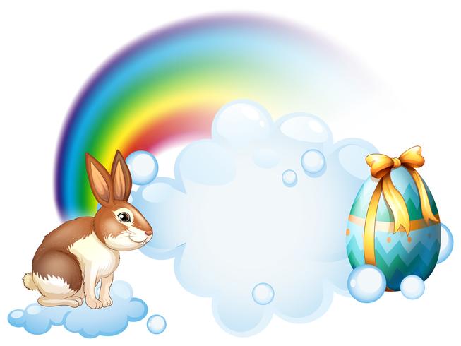 Um coelho e um ovo perto do arco-íris vetor