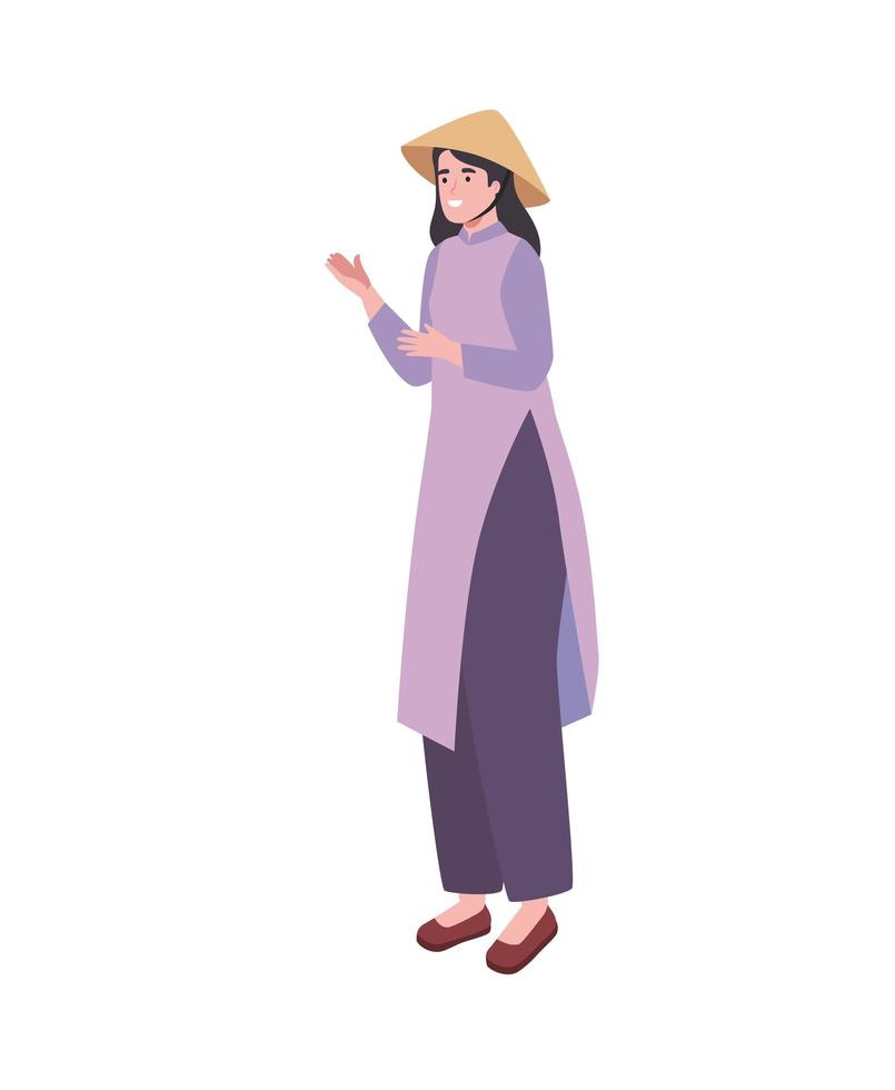 mulher em roupas tradicionais do vietnã vetor