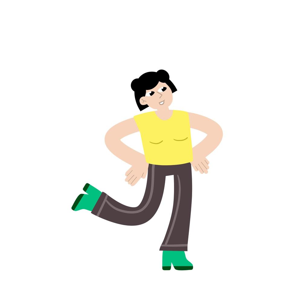 mulher dançando. personagem feminina feliz minimalista se divertindo. pose de movimento. garota com roupas casuais. ilustração isolada moderna na moda vetor