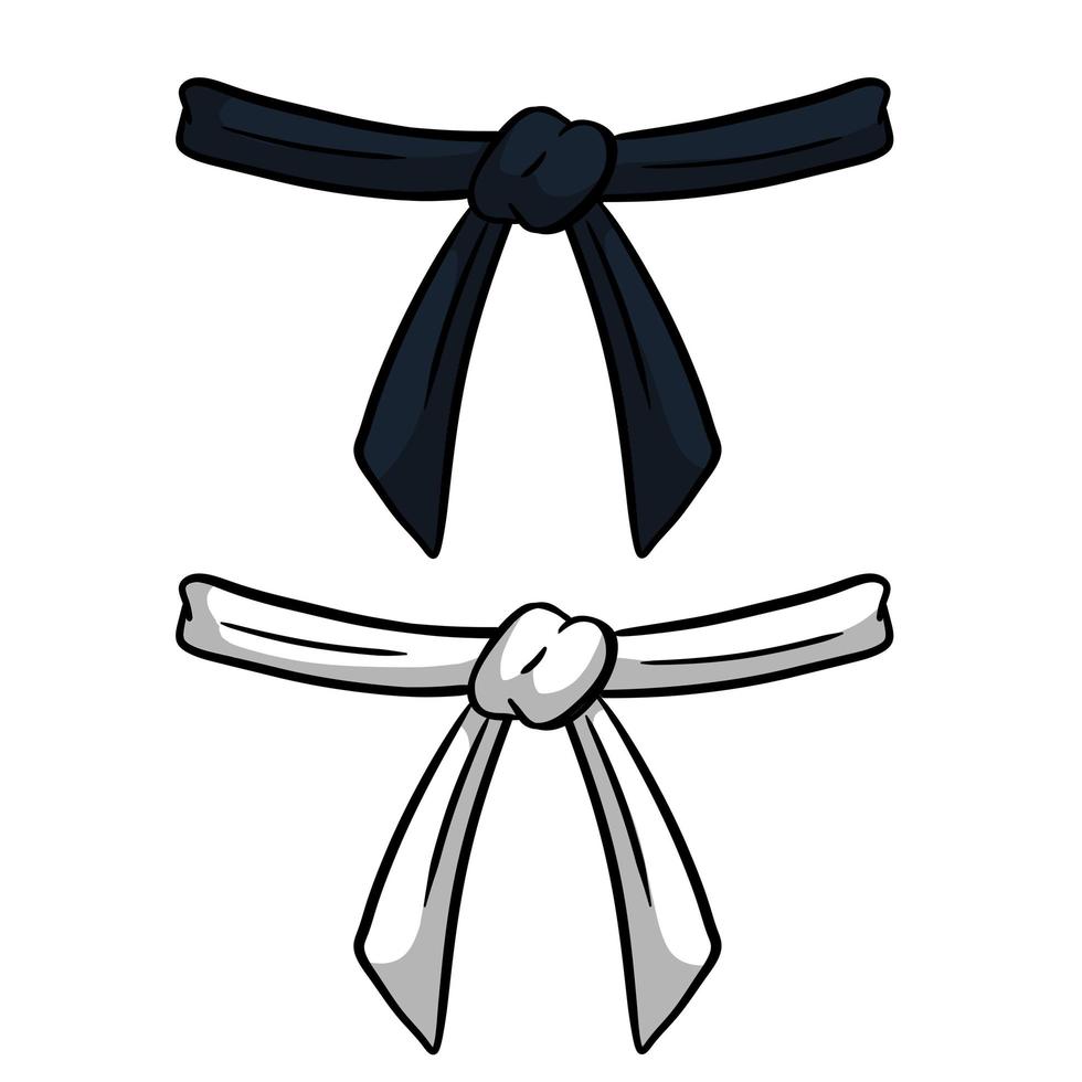 faixa preta e branca de karatê e judô. quimono japonês tradicional. nível mestre definido. ilustração desenhada à mão. esporte de combate oriental. elemento de roupa de lutador vetor