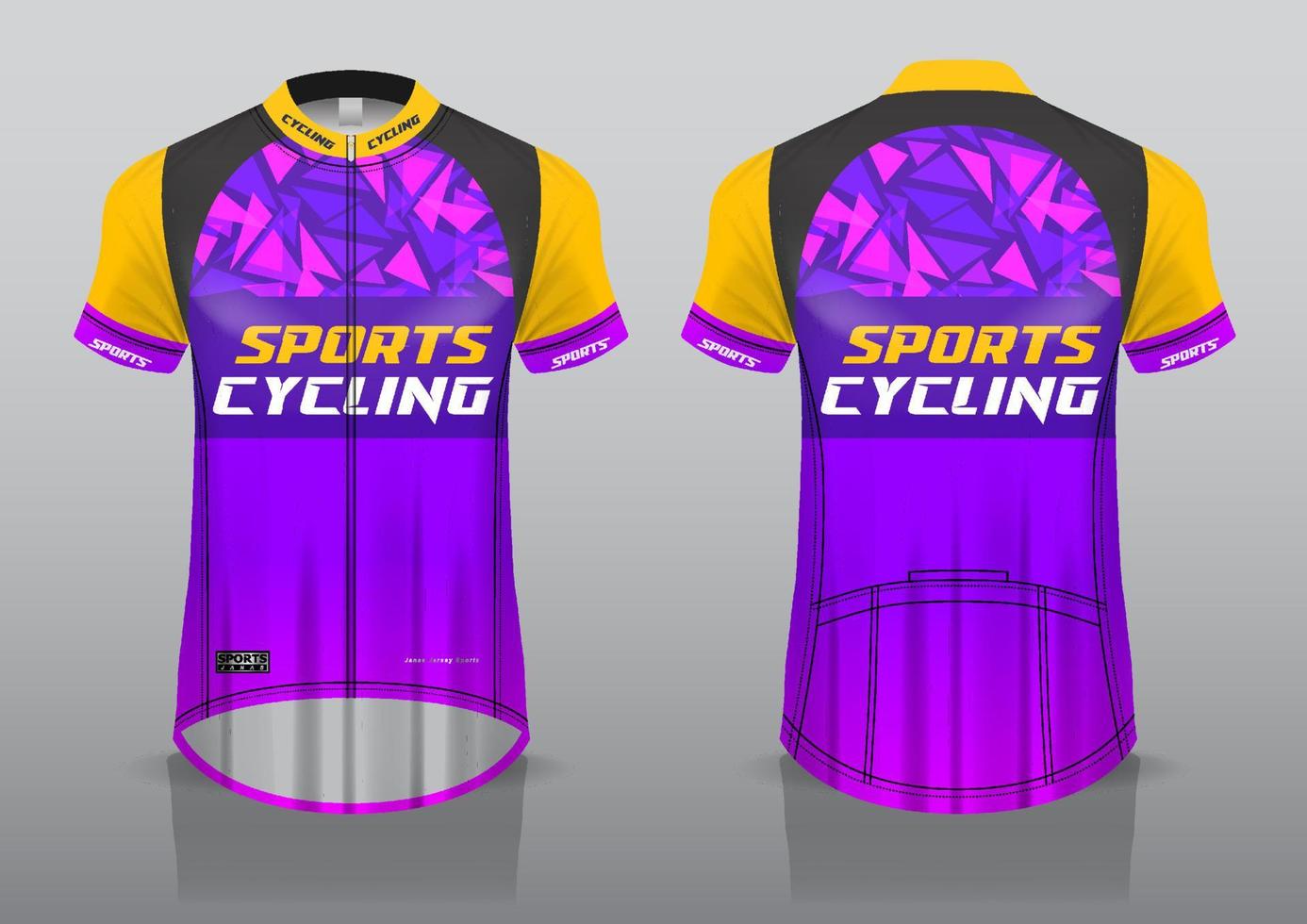 design de jersey para ciclismo, vista frontal e traseira e fácil de editar e imprimir em tecido, roupas esportivas para equipes de ciclismo vetor