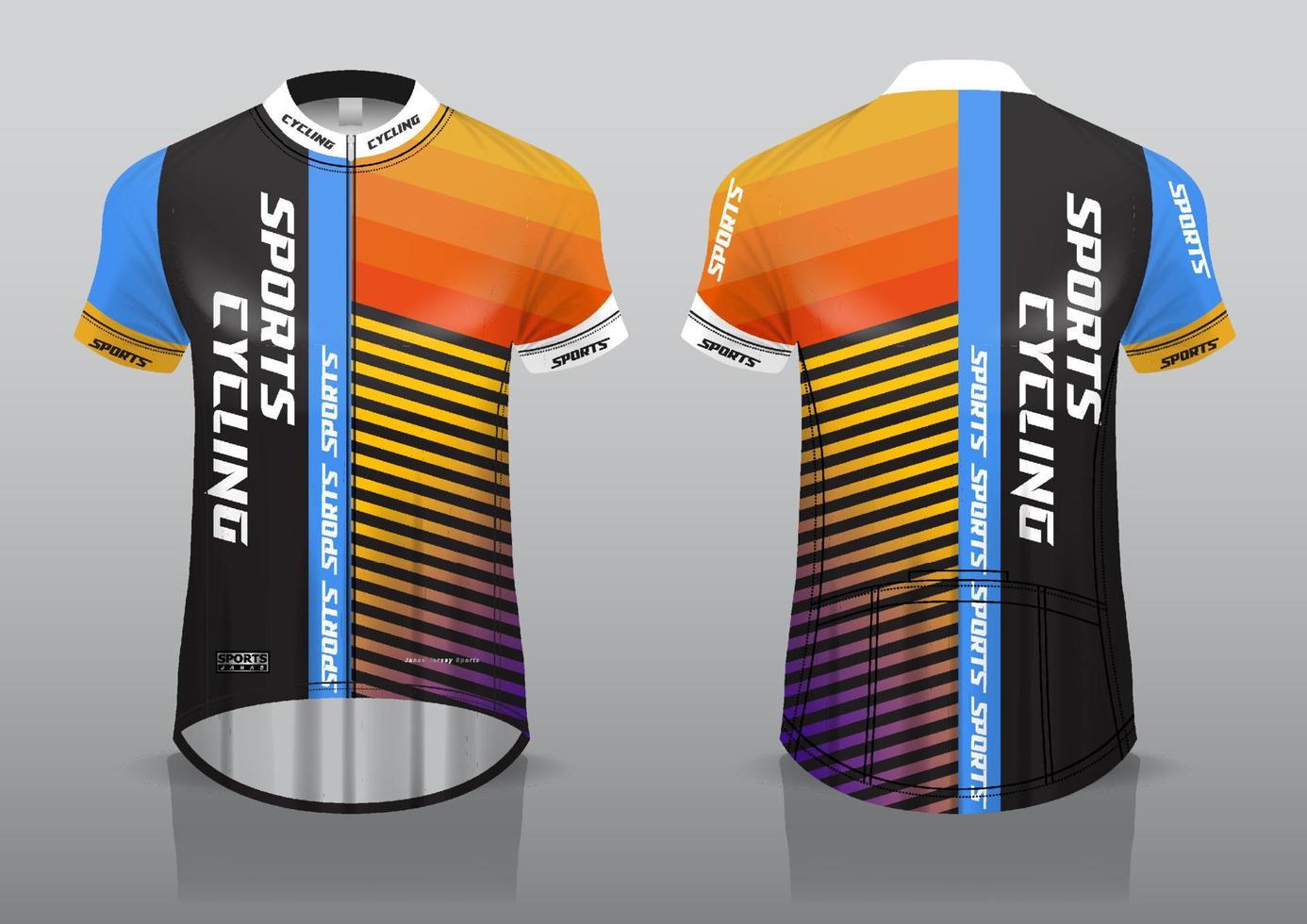 design de jersey para ciclismo, vista frontal e traseira e fácil de editar e imprimir em tecido, roupas esportivas para equipes de ciclismo vetor