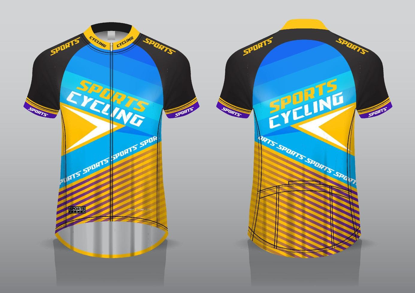 design de jersey para ciclismo, vista frontal e traseira e fácil de editar e imprimir em tecido, roupas esportivas para equipes de ciclismo vetor