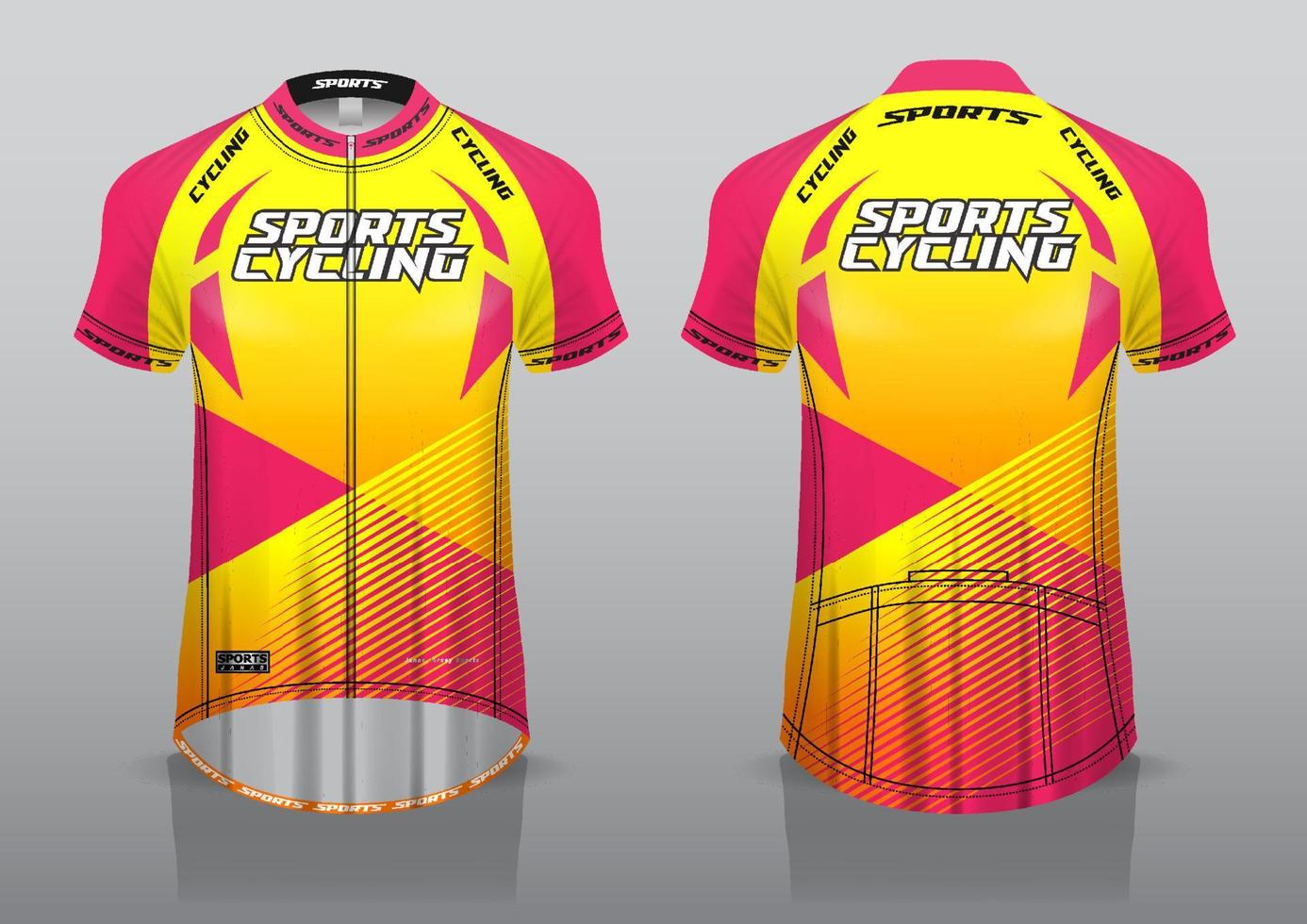 design de jersey para ciclismo, vista frontal e traseira e fácil de editar e imprimir em tecido, roupas esportivas para equipes de ciclismo vetor