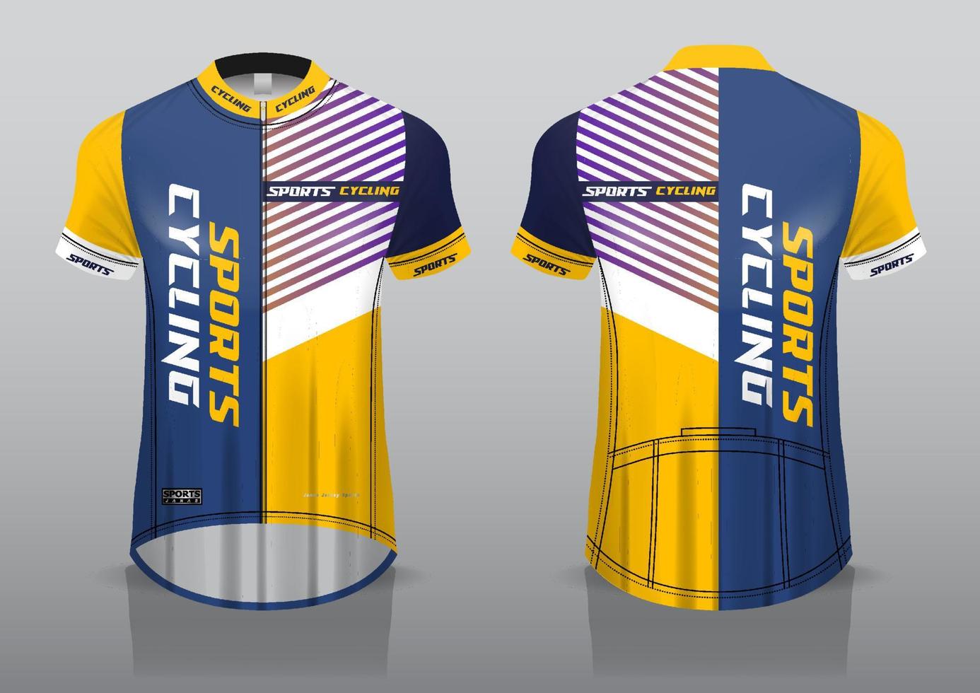 design de jersey para ciclismo, vista frontal e traseira e fácil de editar e imprimir em tecido, roupas esportivas para equipes de ciclismo vetor