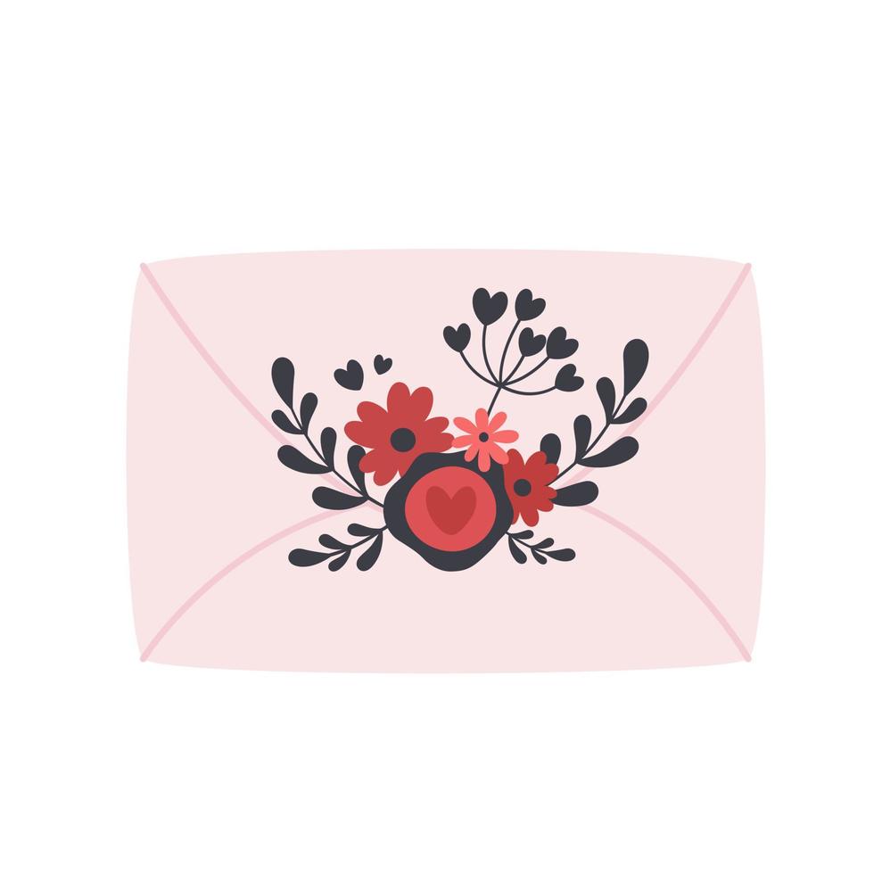 envelope com flores, folhas e galhos. amor, romântico, dia dos namorados vetor