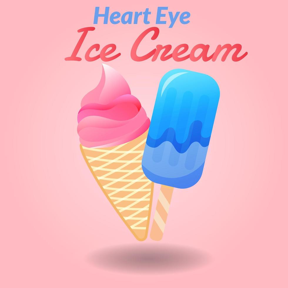 adesivo fofo doce ícone coração olho sorvete casal sorvete. vetor