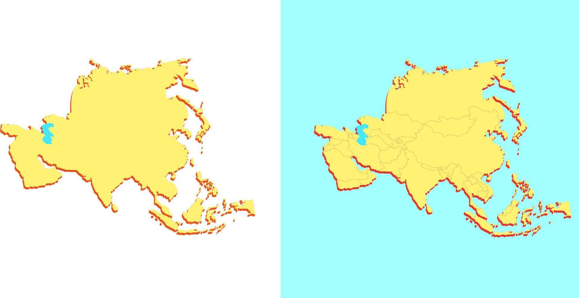 continente asiático isométrico de mapa 3d em branco com fronteira de países vetor