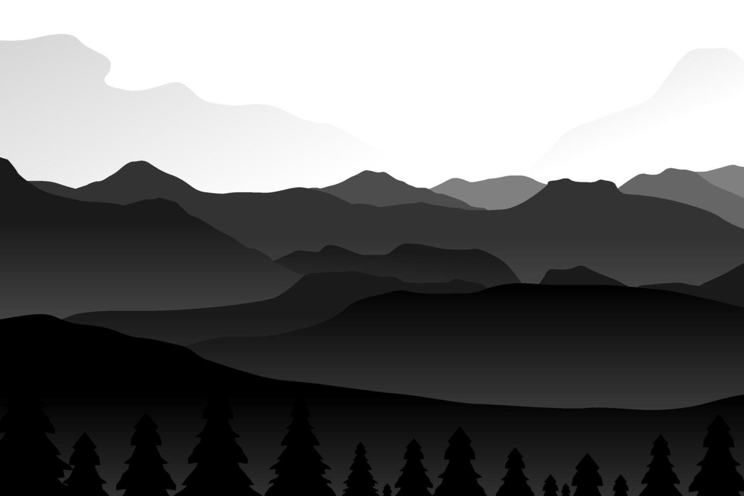 paisagem montanhosa com silhuetas de árvores da floresta. perfeito para usar como plano de fundo. silhueta de cor preta vetor