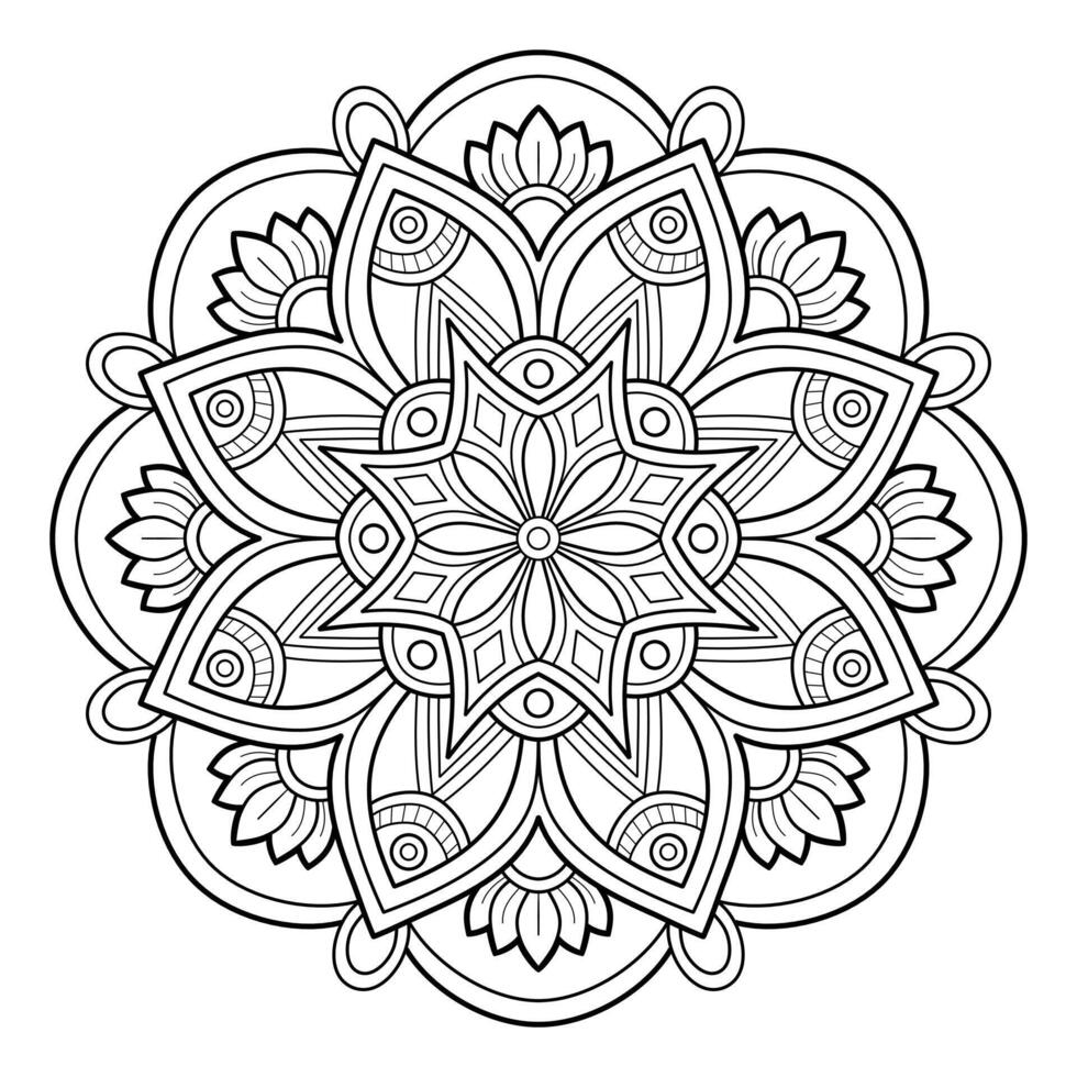 padrão de mandala abstrata de vetor. arte na parede. livro de colorir rendas padrão a tatuagem. design para uma camisa de pintura de papel de parede e design de adesivo de azulejo, ornamento de círculo decorativo em estilo oriental étnico vetor