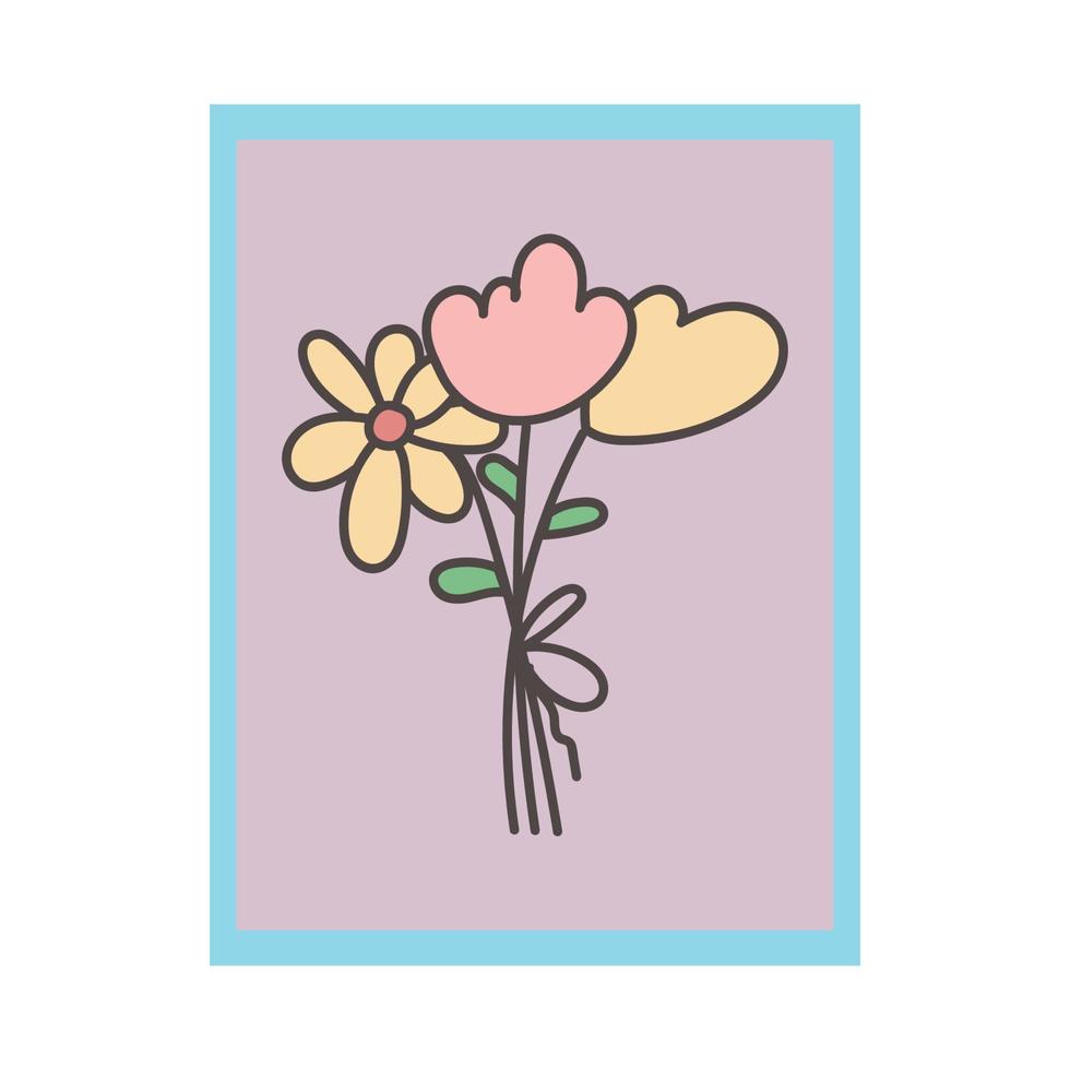 flores doodle de buquê simples romântico. conceito de design vetorial para dia dos namorados vetor