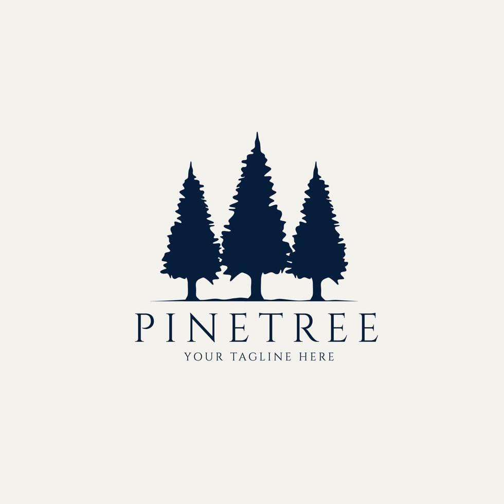 crescente ilustração de design de logotipo minimalista de pinheiro, modelo gráfico de vetor de silhueta de pinheiros