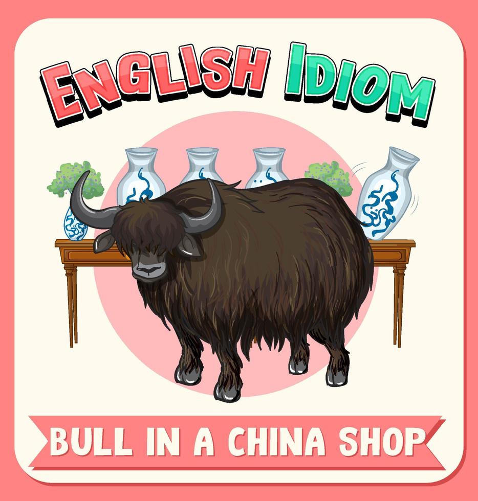 idioma inglês com touro em uma loja de porcelana vetor