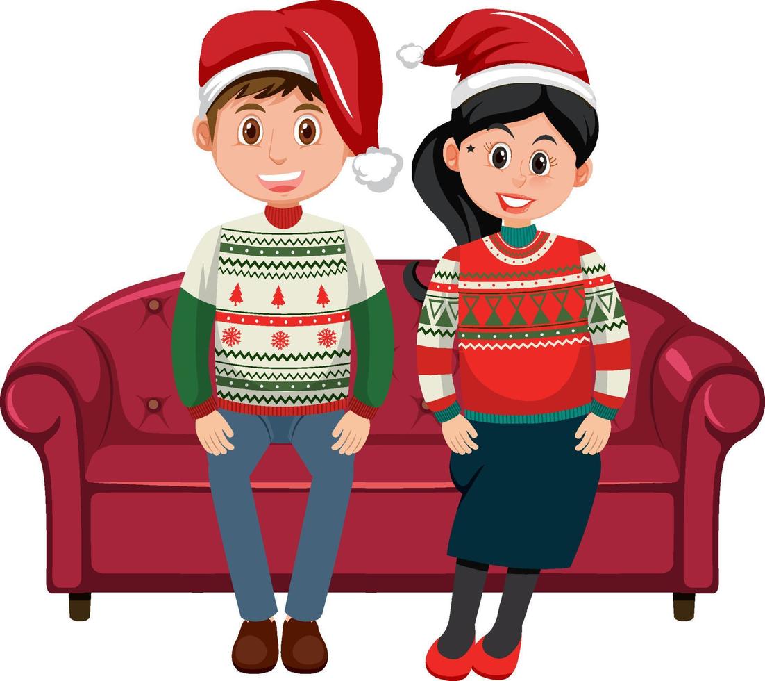 casal homem e mulher vestindo roupas de natal vetor