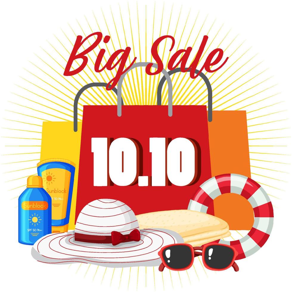 10.10 banner de grande venda com objetos de compras vetor