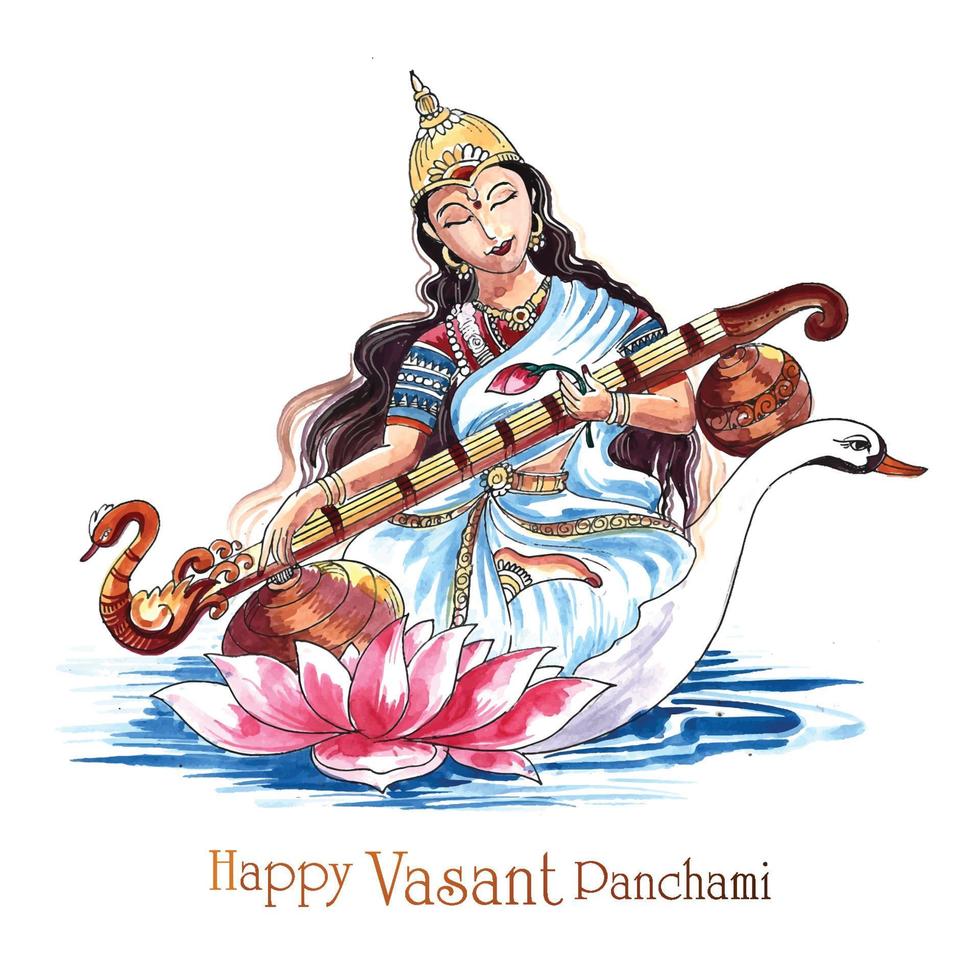 vasant panchami no deus indiano Saraswati maa design de cartão religioso vetor