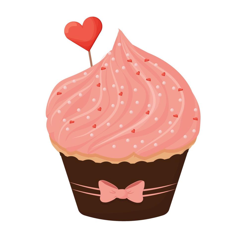 cupcake com creme rosa, saborosa sobremesa deliciosa isolada no fundo branco. comida doce, celebração. clipart, elemento de design. ilustração vetorial vetor