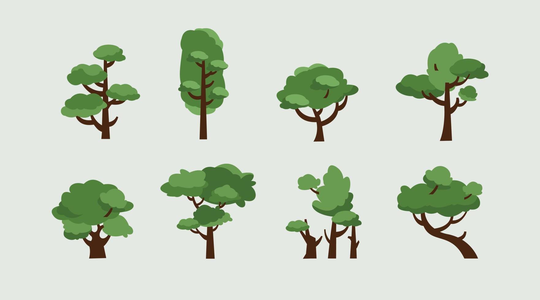 conjunto de ícones de paisagem de árvore, ilustração vetorial, design plano. vetor