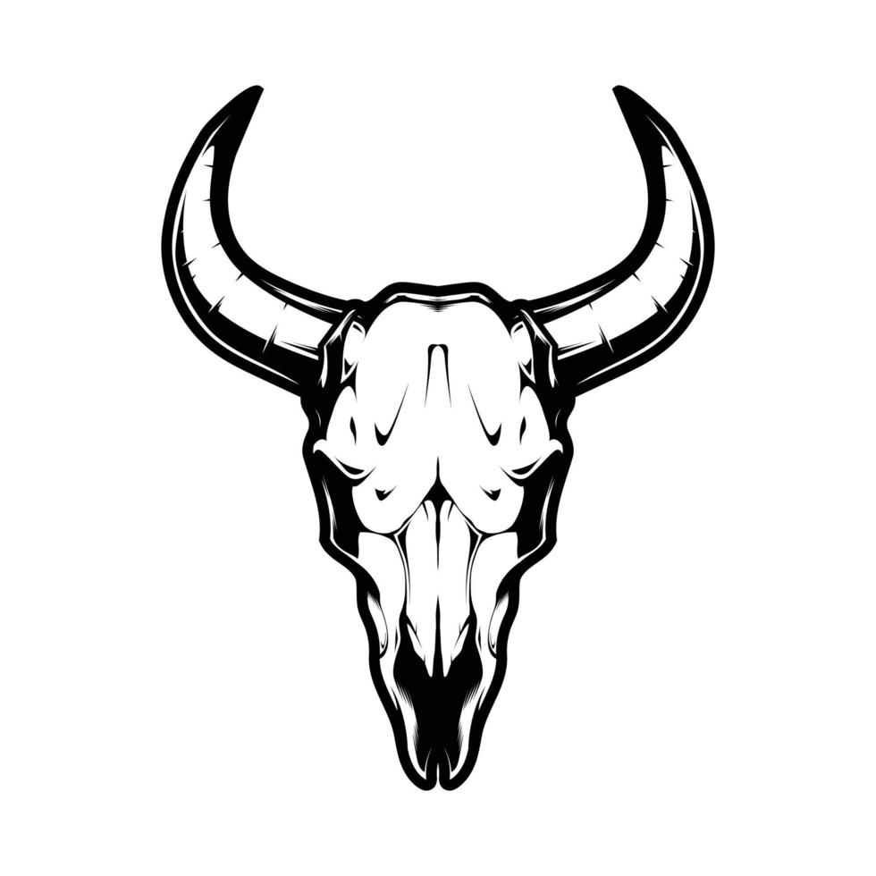 crânio de touro com chifres preto e branco vetor