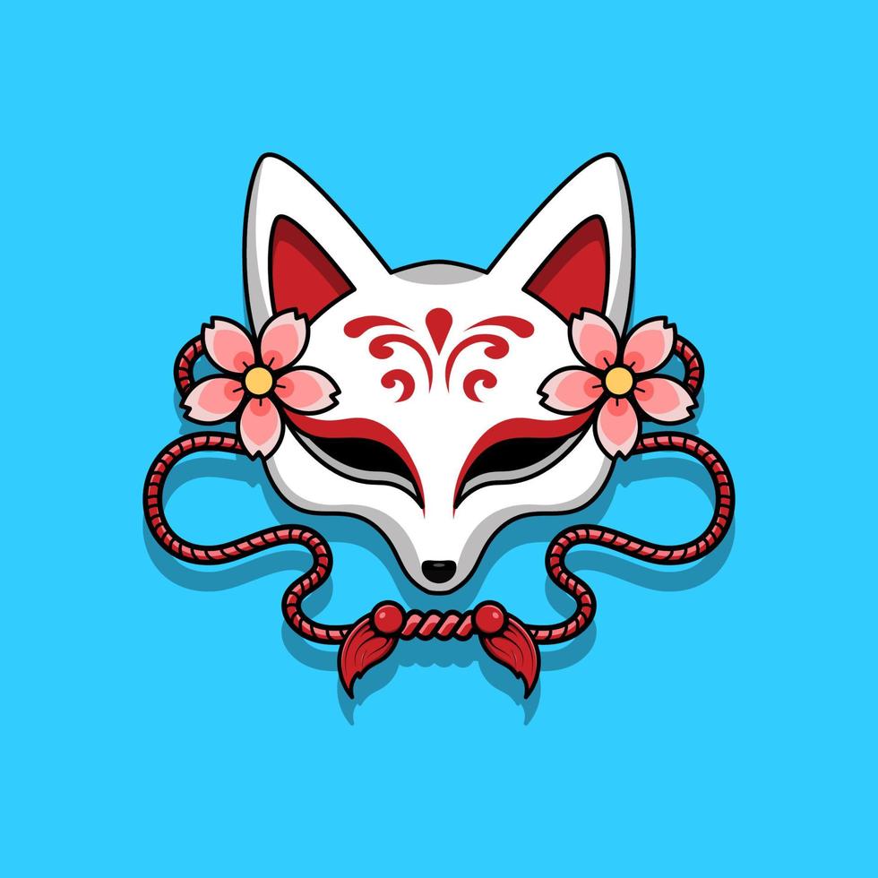 máscara de kitsune japonesa com flor de sakura, ilustração vetorial eps.10 vetor