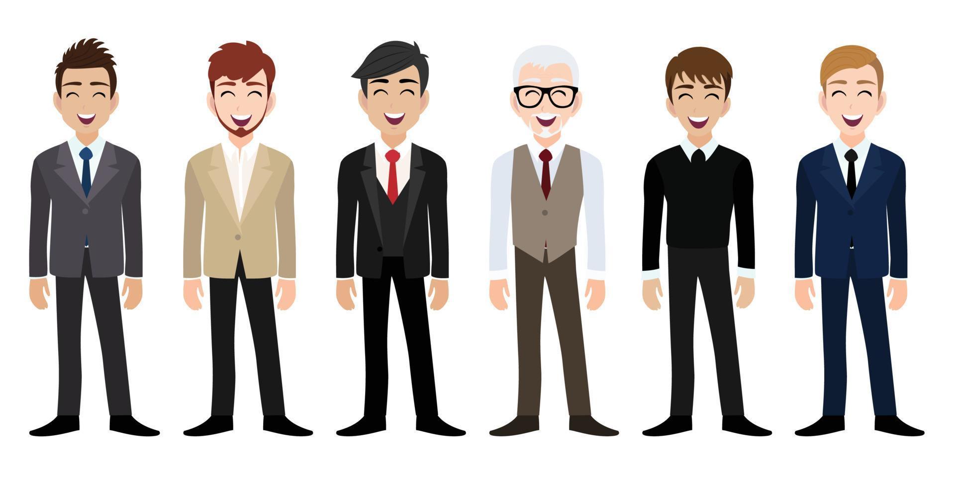 local de trabalho feliz com personagem de desenho animado de homens sorridentes em vetor de design de roupas de escritório