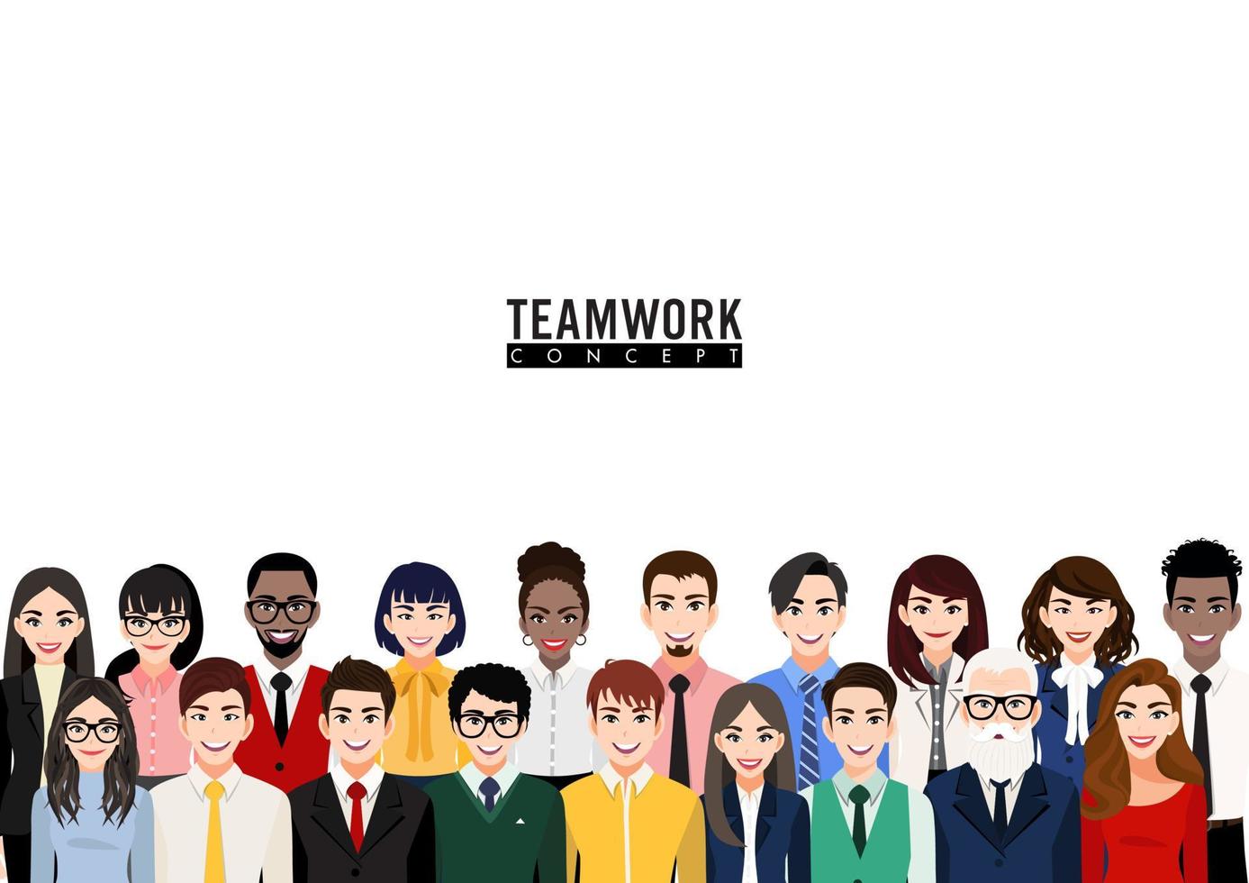 personagem de desenho animado com grupo de empresários. equipe de trabalhadores, diversas pessoas juntas e colegas de trabalho em vetor de ícone plano casual e terno
