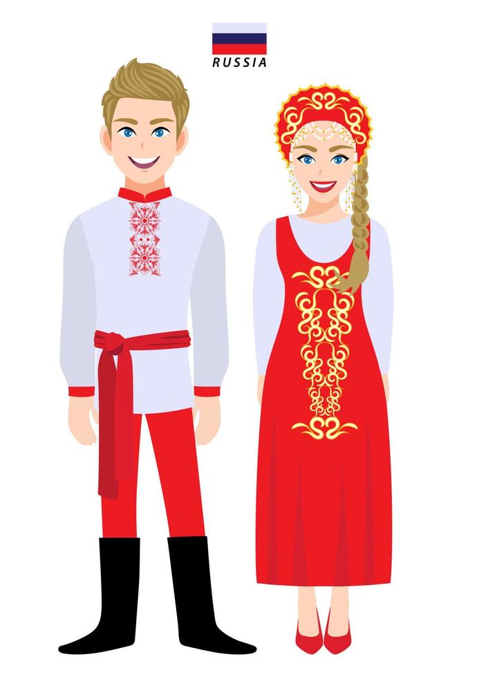 casal de personagens de desenhos animados em vetor de traje tradicional da rússia