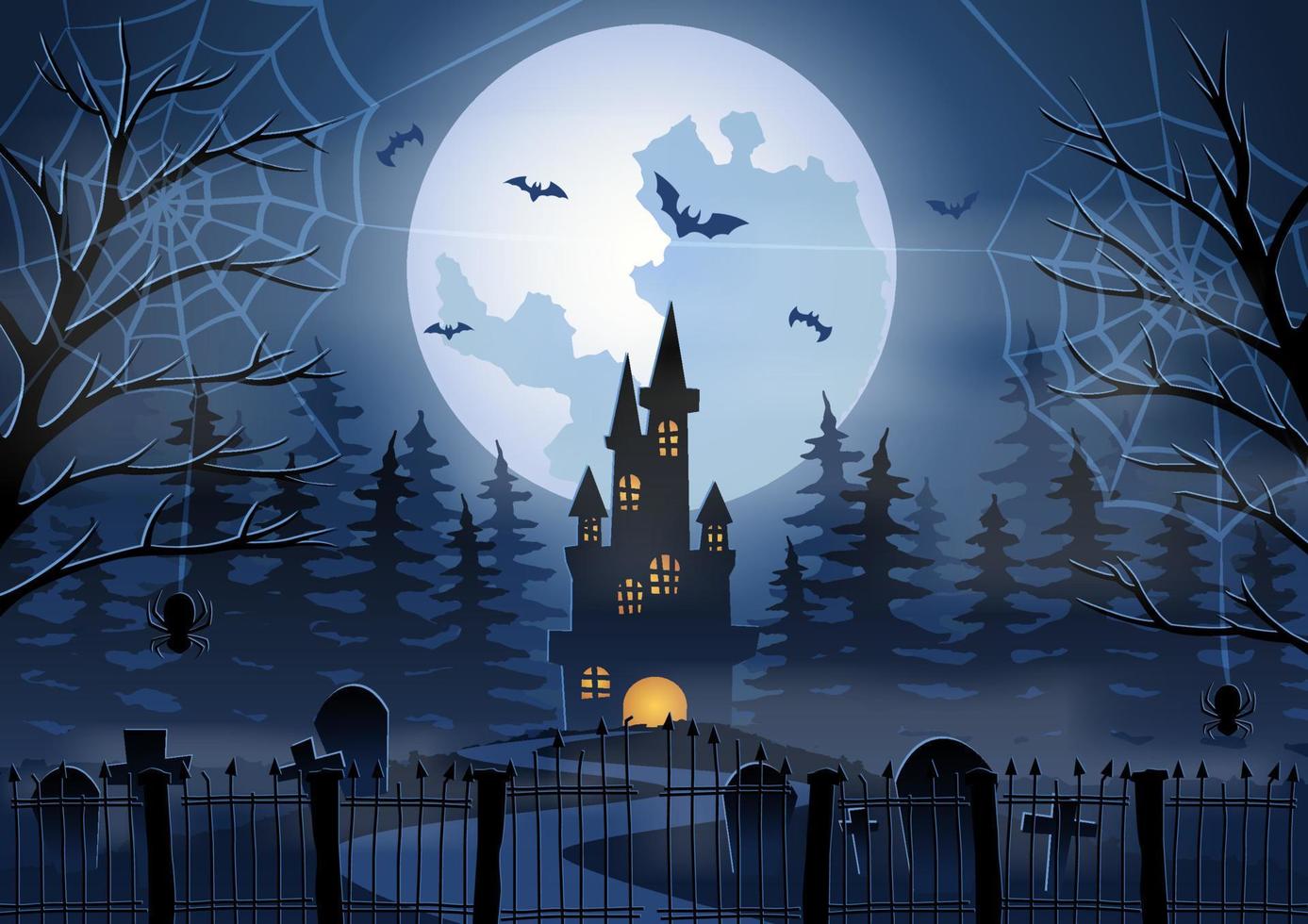 fundo de halloween com cena de cemitério e castelo na noite de halloween vetor