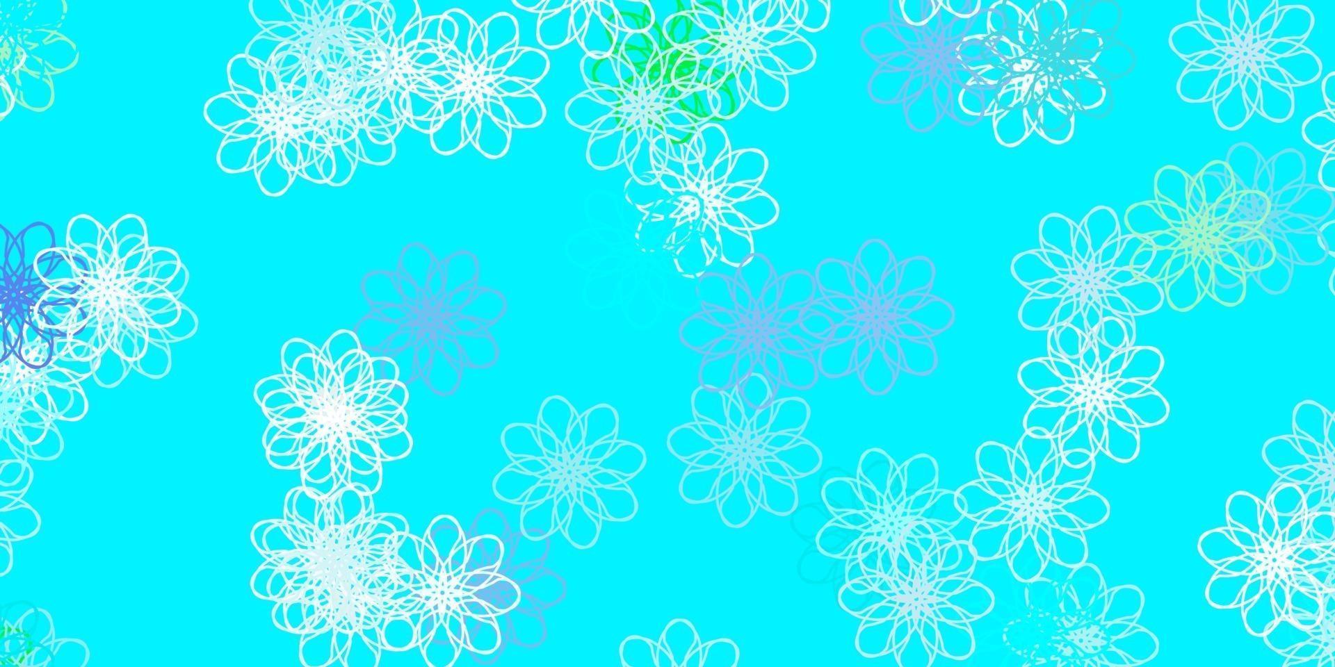 padrão de doodle de vetor azul e verde claro com flores.