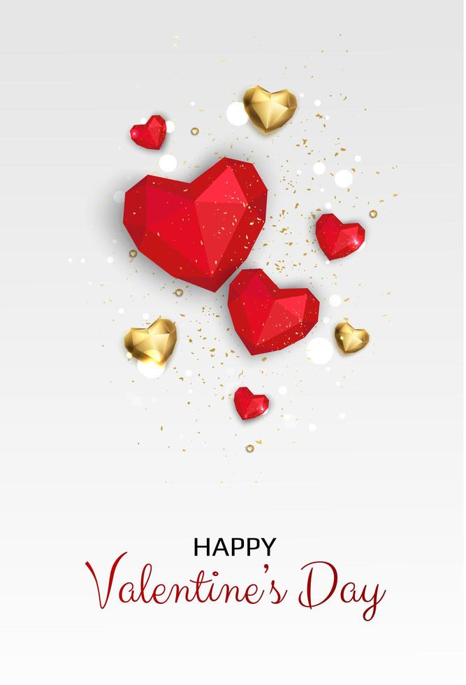 cartão de presente de feriado do dia dos namorados. coração 3d vermelho e rosa. fundo romântico vetor