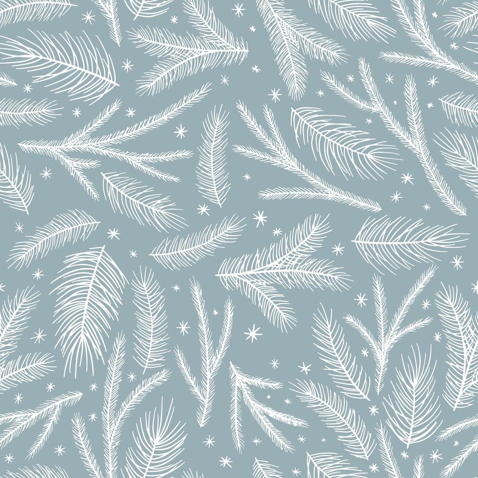 padrão sem emenda de Natal. galhos de pinheiro, bagas vermelhas, flocos de neve. papel digital de saudação da temporada. férias natalinas de inverno vetor