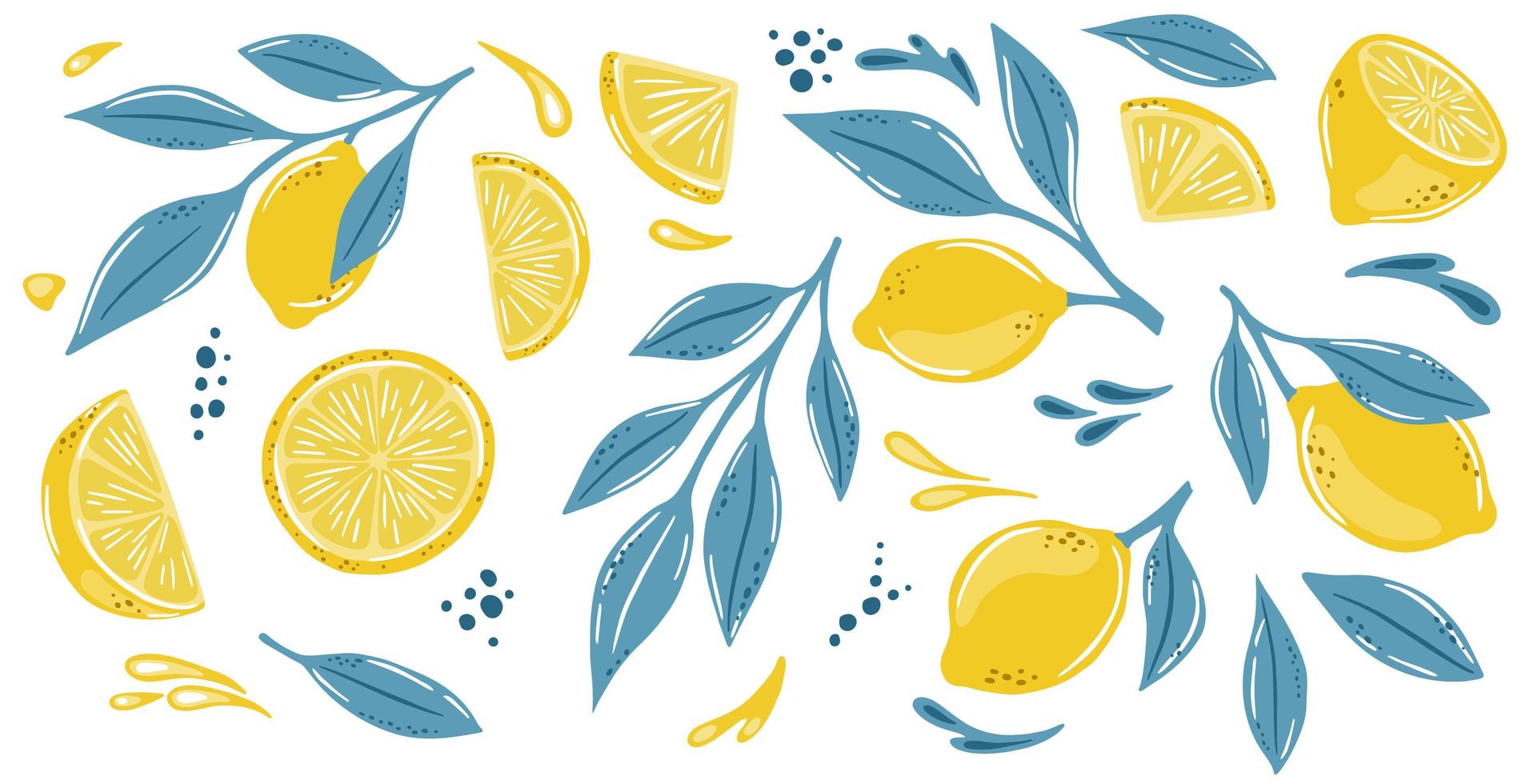 conjunto de limão com folhas isoladas no fundo branco vetor