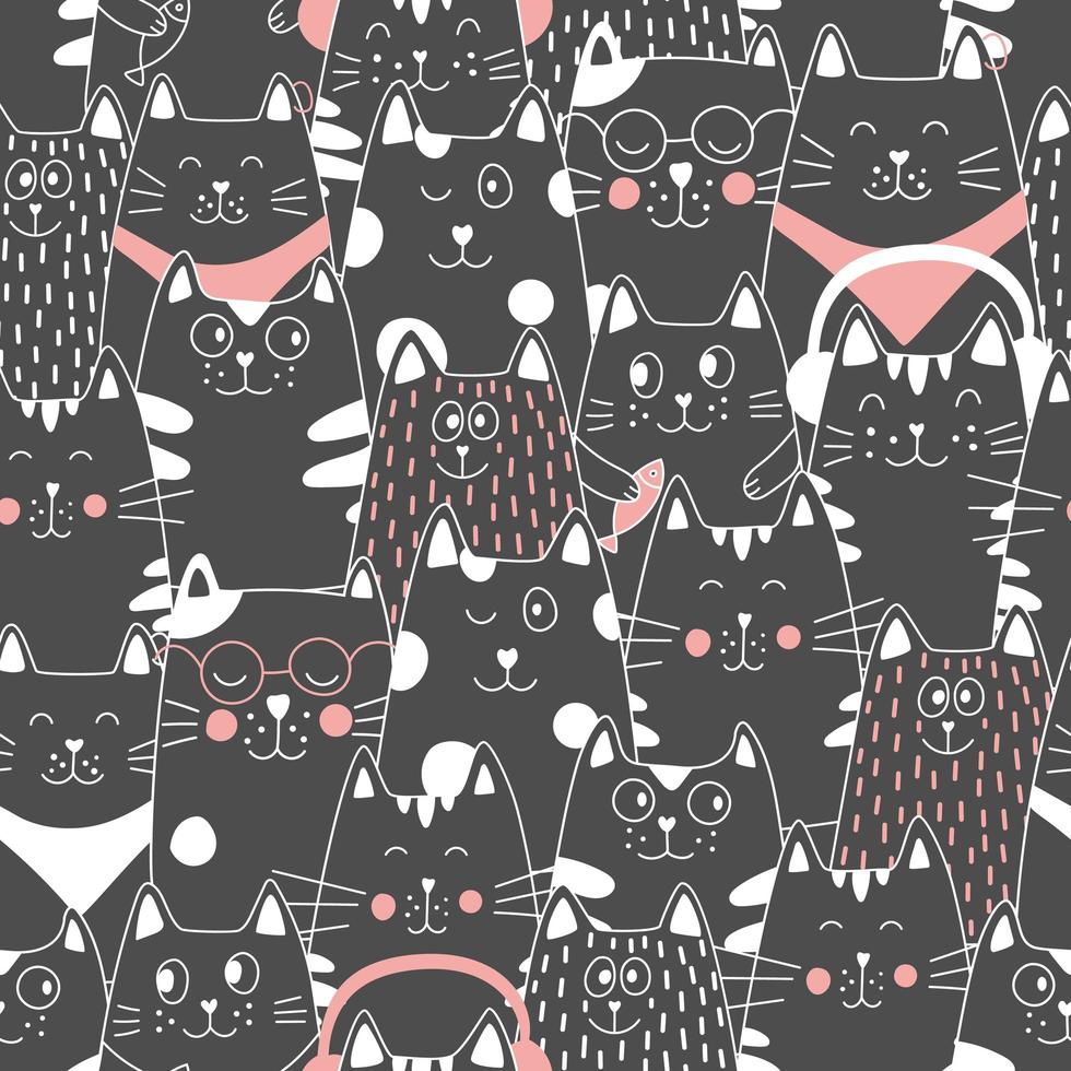 padrão sem emenda com gatos doodle. pode ser usado para têxteis, plano de fundo do site, capa de livro, embalagem. vetor