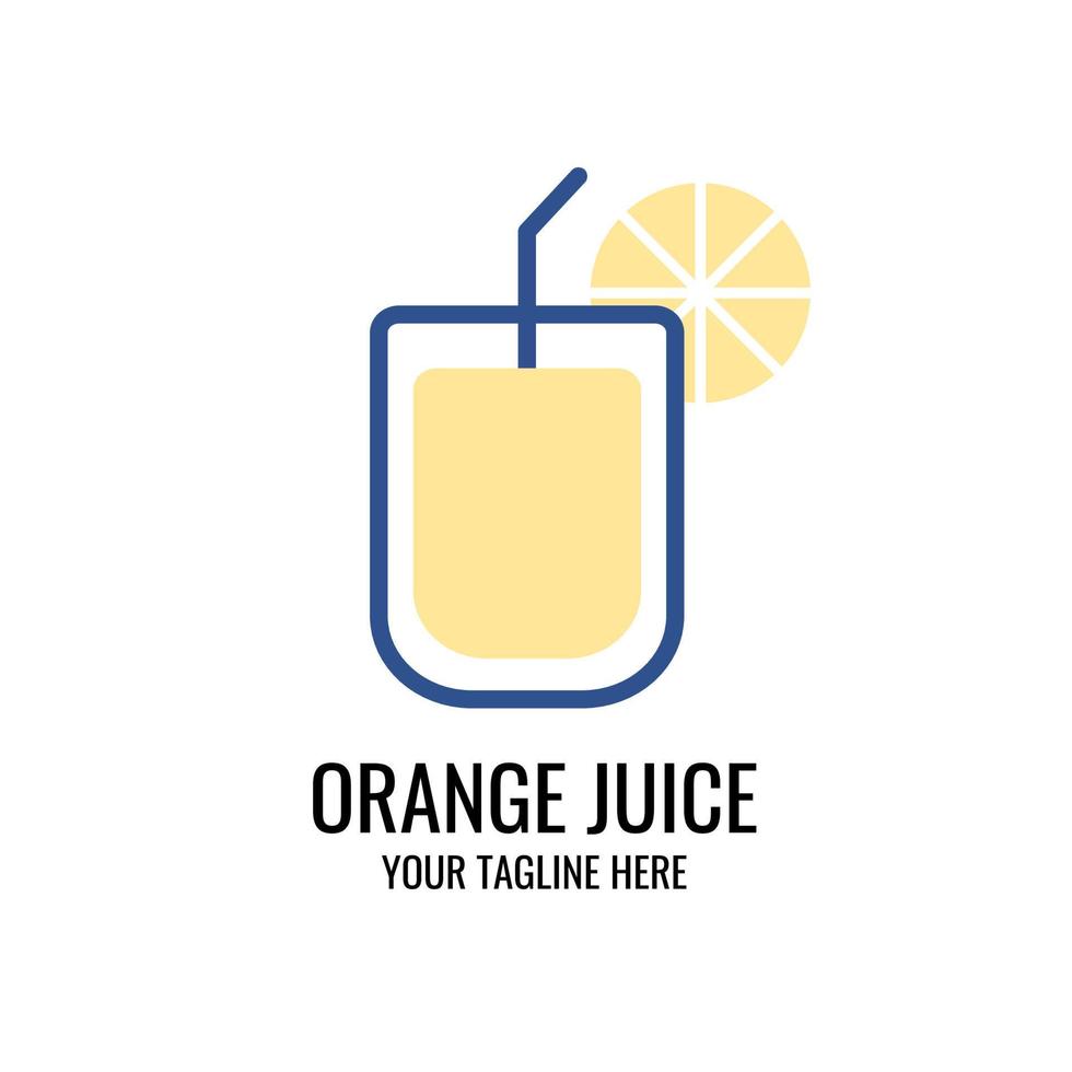 suco de laranja fresco com modelo de logotipo de palha. projeto vetorial de bebida de frutas frescas. vetor