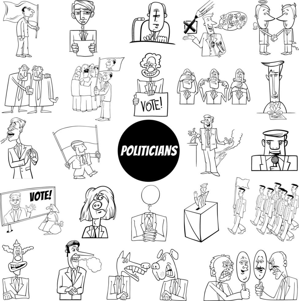 personagens de políticos preto e branco e conjunto de desenhos conceituais vetor