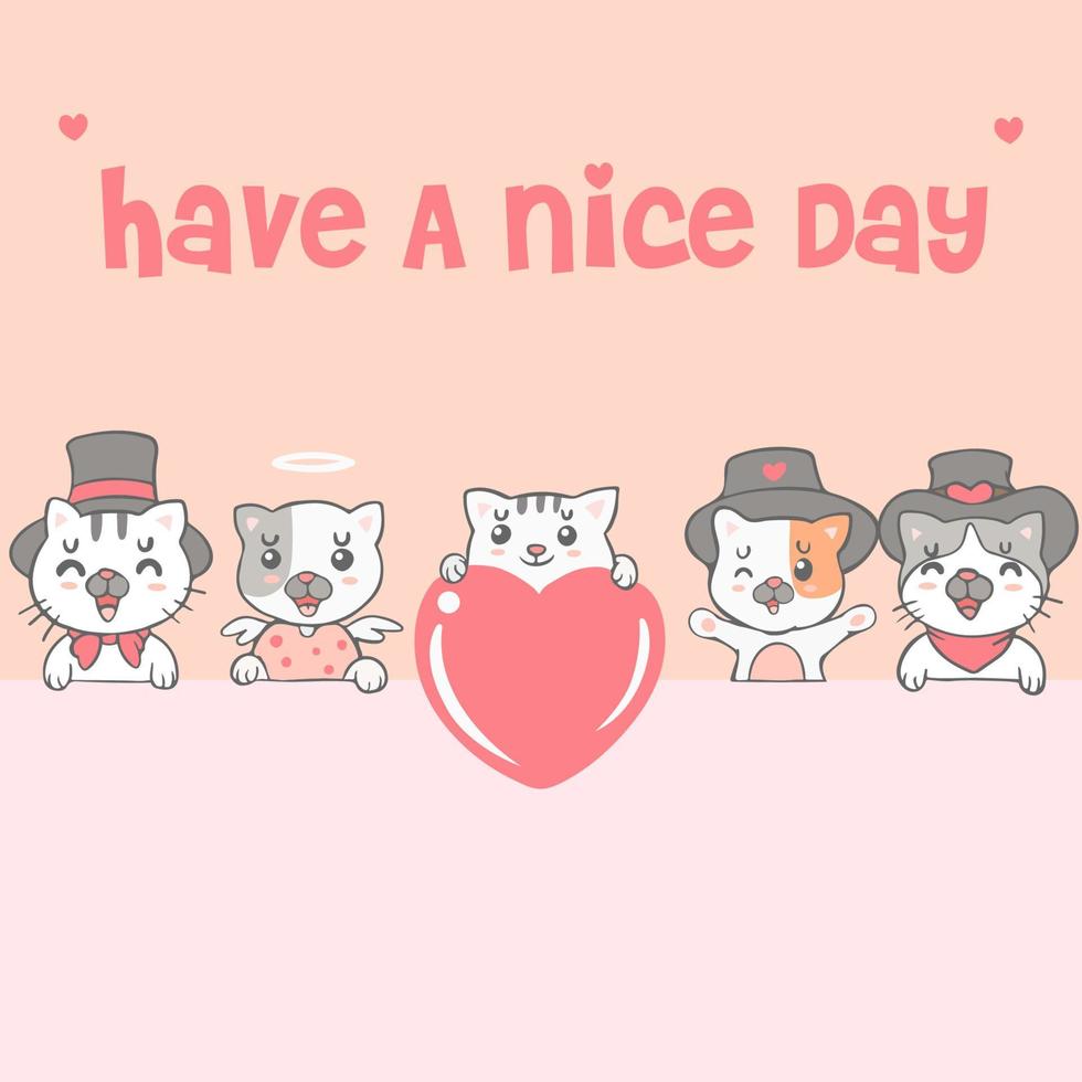 gatos e cães kawaii bonitos com digamos tenha um bom dia banner de capa de papel de parede de fundo vetor