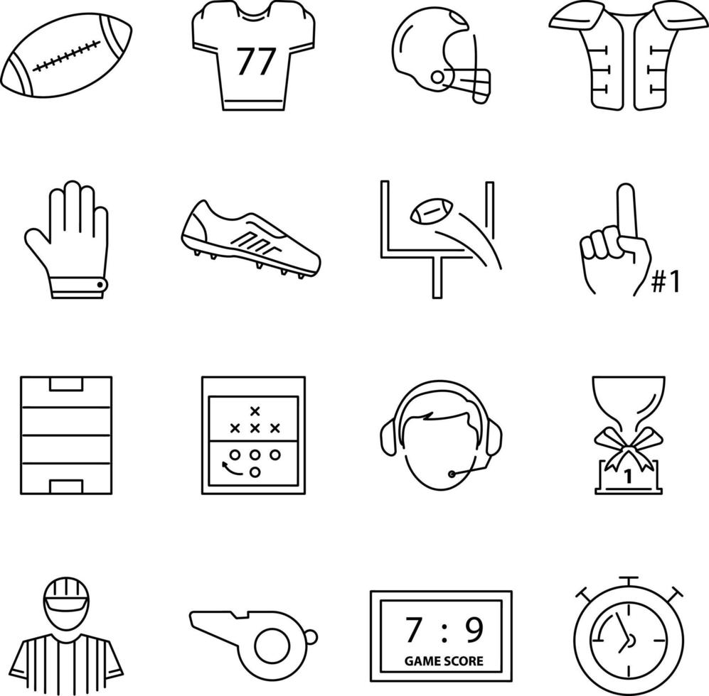 conjunto de ícones de futebol americano isolado no fundo branco da coleção de futebol americano. ícone de futebol americano definido símbolo de futebol americano moderno e moderno para logotipo, web, app, ui. vetor