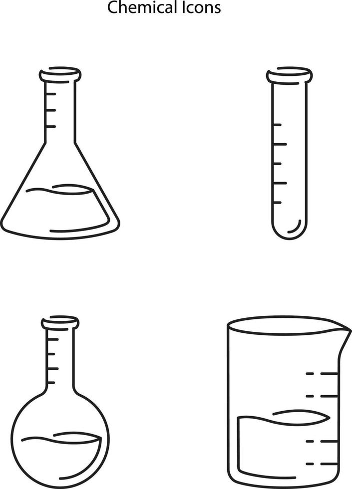 conjunto de ícones químicos isolado no fundo branco. ícone químico definido símbolo químico moderno e moderno para logotipo, web, app, ui. vetor