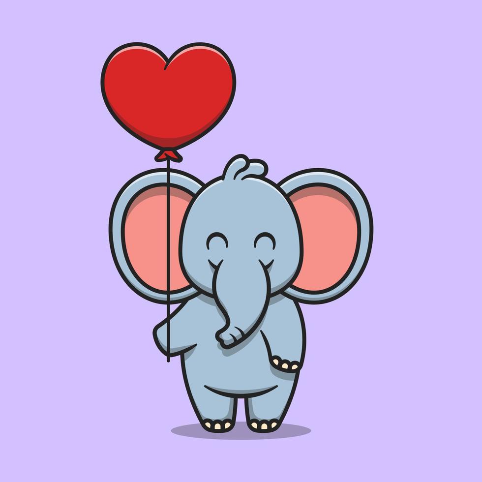 elefante fofo segurando ilustração de ícone de desenho animado de balão de amor vetor