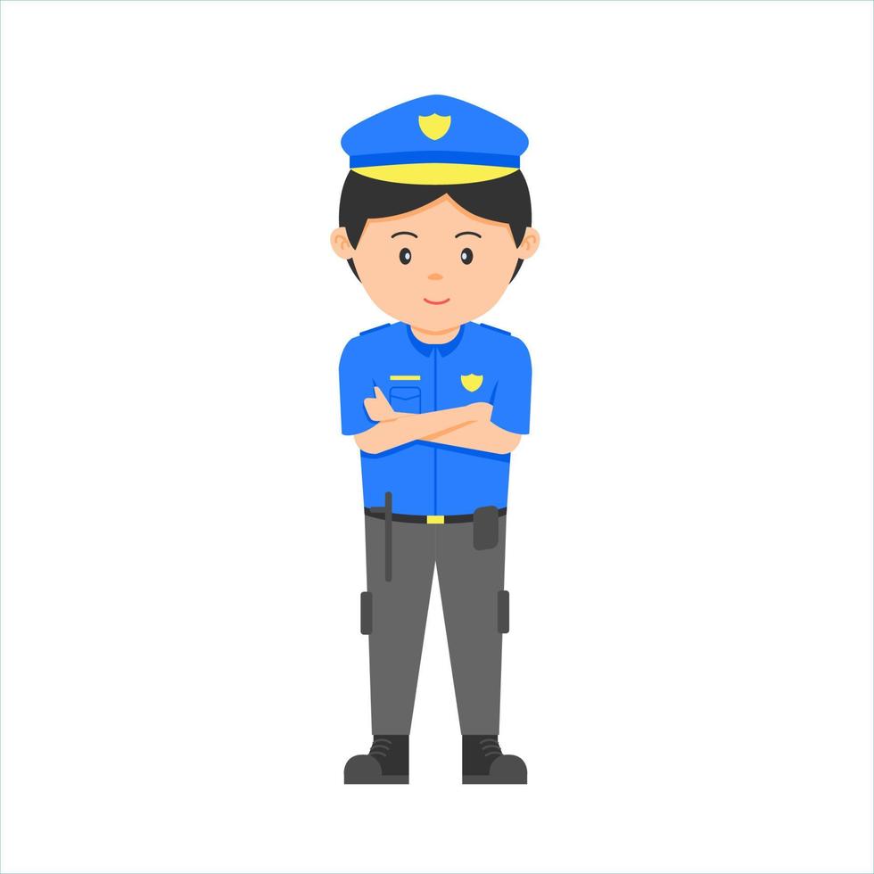 um uniforme de homem policial em pé na vista frontal. trabalho na delegacia. ilustração em vetor personagem isolada no fundo branco.