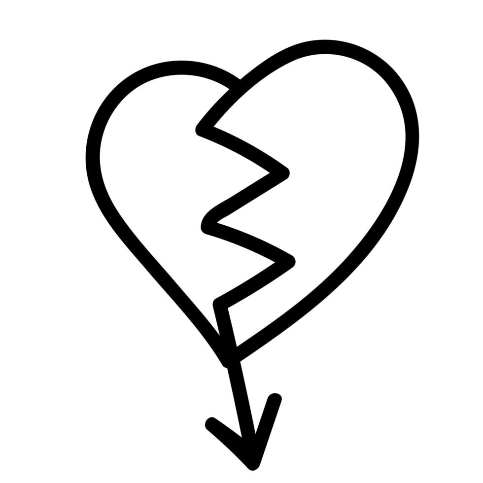 seta doodle linear com coração partido. ponteiro de amor, trajetória, como. elemento de design vetorial para mídias sociais, dia dos namorados e designs românticos vetor