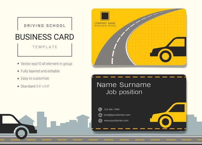 Modelo de design de cartão de nome de negócio de escola de condução vetor