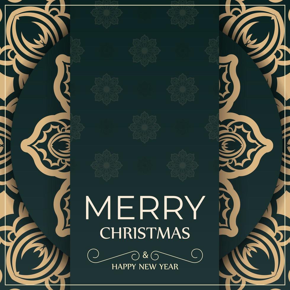 brochura feliz natal verde escuro com padrão amarelo vintage vetor