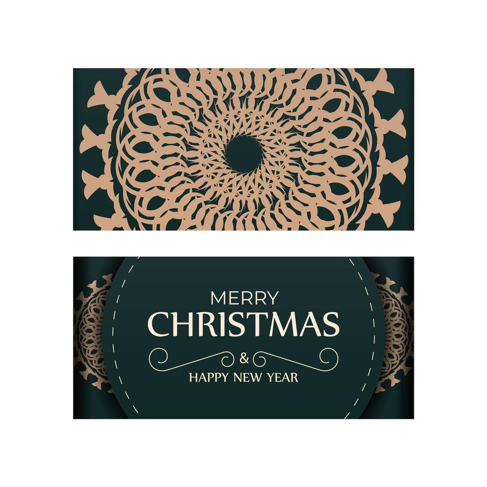 cartão de feliz natal na cor verde escura com padrão amarelo vintage vetor