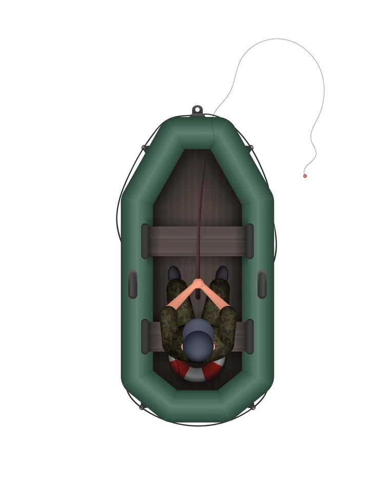 pescador em um barco de borracha. conceito de pesca. isolado. ilustração vetorial vetor