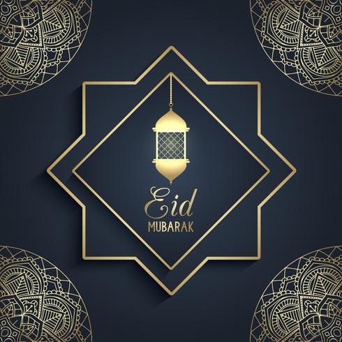 Fundo decorativo de Eid Mubarak com lanterna de suspensão vetor