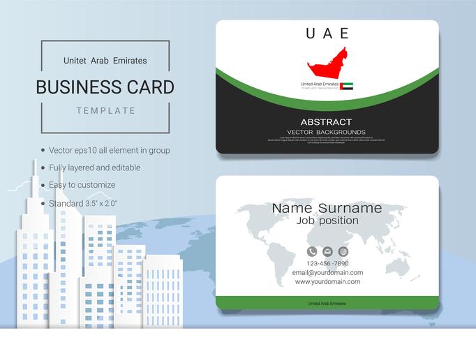 Modelo de design de cartão de nome comercial abstrato dos Emirados Árabes Unidos. vetor